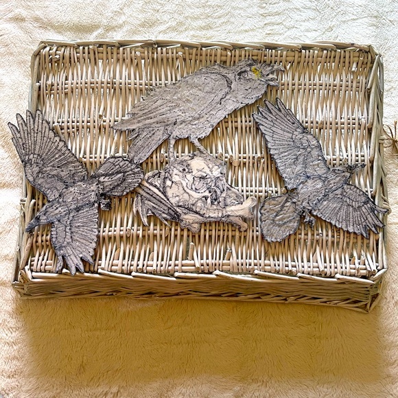 Giant Raven Crow on Skull & 2 Flying Ravens iron on/sew on patches. Hand Made - Picture 10 of 12